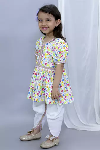 Multicolor hands holi kurta dhoti set