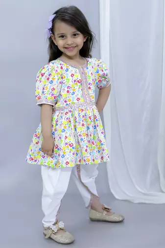Multicolor hands holi kurta dhoti set