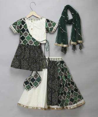 Green bandhini peplum blouse lehnga set 5
