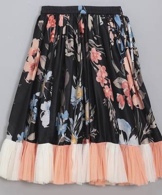 Black floral printed off shoulder lehnga set with attached dupatta 2