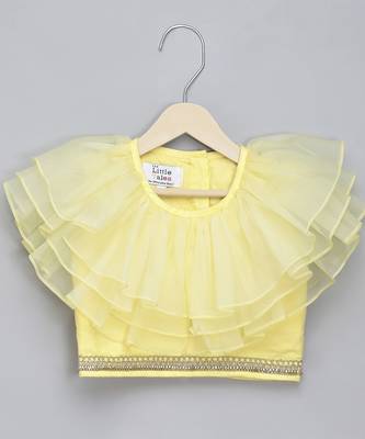 Lime yellow organza frill chanderi lehnga set 2