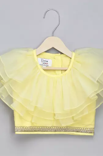 Lime yellow organza frill chanderi lehnga set