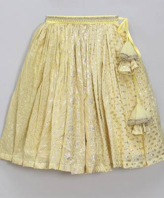 Lime yellow organza frill chanderi lehnga set 4