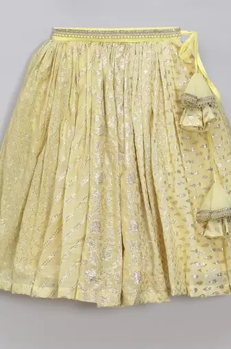 Lime yellow organza frill chanderi lehnga set