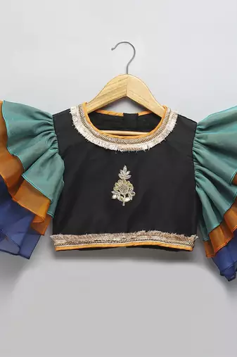 Black multi colors lehnga set