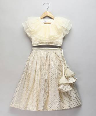 Off white organza frill chanderi lehnga set 1