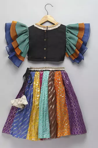 Black multi colors lehnga set