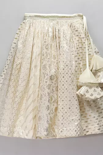 Off white organza frill chanderi lehnga set