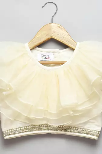 Off white organza frill chanderi lehnga set