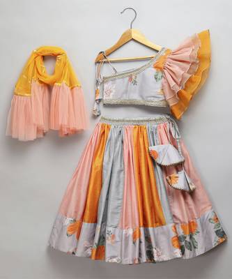 Grey floral printed off shoulder lehnga set 1