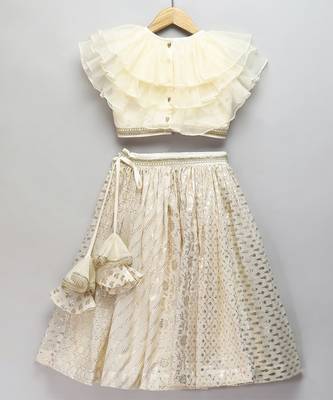 Off white organza frill chanderi lehnga set 4