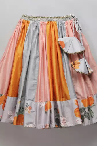 Grey floral printed off shoulder lehnga set