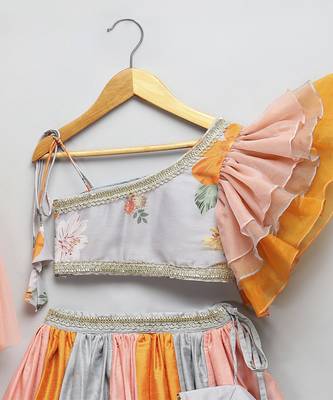 Grey floral printed off shoulder lehnga set 3