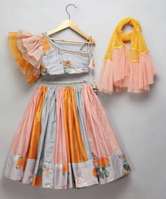 Grey floral printed off shoulder lehnga set 4