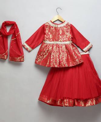 Red brocade peplum lehnga set 1