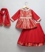 Red brocade peplum lehnga set