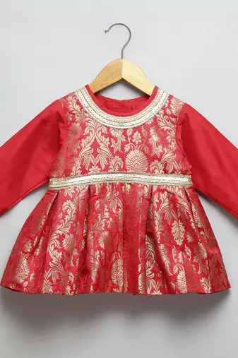 Red brocade peplum lehnga set