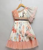 Floral printed off shoulder lehnga set with attached dupatta