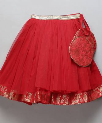 Red brocade peplum lehnga set 3