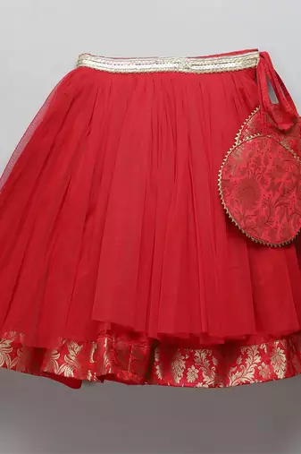 Red brocade peplum lehnga set