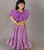 Purple organza frilled blouse with cotton zari lehnga