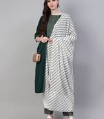 Bottle green printed cotton straight kurta pant dupatta set