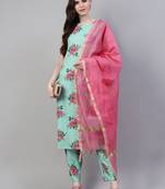 Pastel green printed rayon straight kurta pant dupatta set