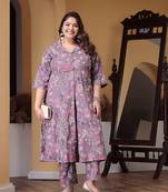Mauve plus size women floral printed rayon kurta pant set