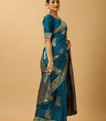 Blue woven design silk baluchari saree with blouse