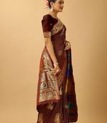 Brown woven design silk baluchari saree with blouse