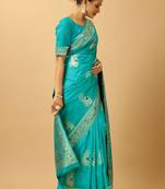 Light blue woven design silk baluchari saree with blouse