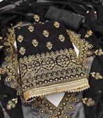 Women's black unstitched heavy zari embrodiery georgette dress material 