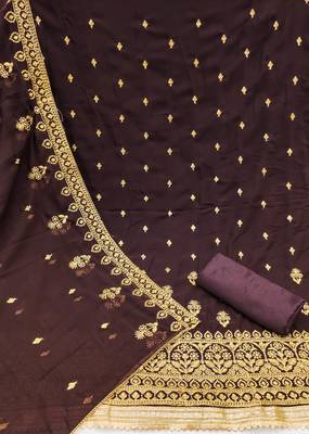 Women's brown heavy zari embrodiery georgette dress material 2