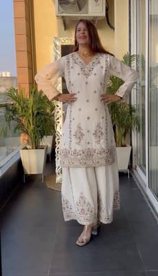 WHITE CHINON PARTY WEAR EMBROIDERY SUIT SET  3