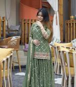 green chinon embroidery party wear suit set  