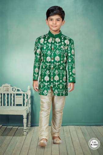 Gold full thred computer amrodery indowestern