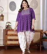 Violet Plus Size Women Printed & Embroidered Rayon Punjabi Salwar Suit