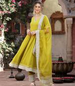 Corn solid rayon anarkali kurta pant & dupatta set