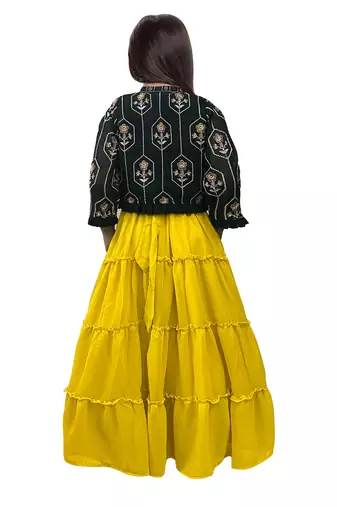 Yellow green Gown with Jacket for Girls Maxi Dress