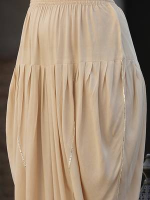Cream Embroidered & Embellished Rayon Pleated Punjabi Salwar Suit 4