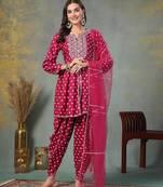Gem Bandhani Printed & Embroidered Rayon Pleated Punjabi Salwar Suit