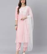 Light pink embroidered rayon straight kurta pant dupatta set