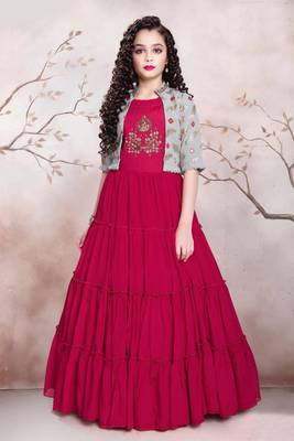Pink grey Gown with Jacket for Girls Maxi Dress 1