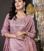 Mulberry pink solid rayon straight kurta pant dupatta set