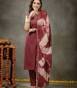 Rose woven designed cotton blend straight kurta pant dupatta set