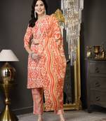 Rust rust printed cotton straight kurta pant dupatta
