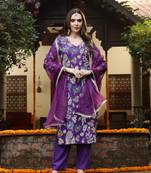 Violet floral printed rayon straight kurta pant dupatta set