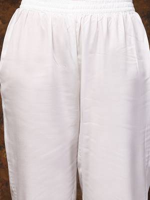 White pakistani solid & embroidered silk blend straight kurta pant dupatta 4