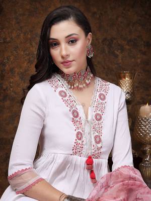 White pakistani solid & embroidered silk blend straight kurta pant dupatta 5