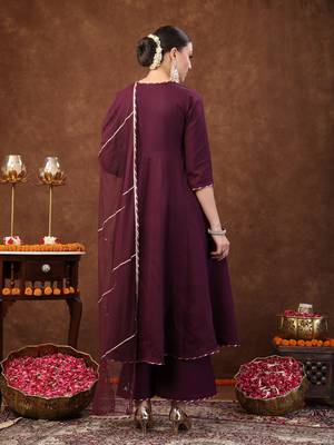 Wine wine solid italian crush anarkali kurta pant dupatta set 2